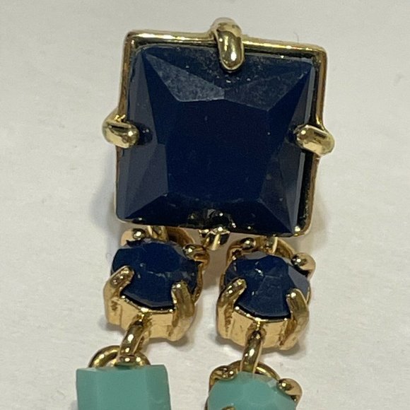 C wonder gold tone dangle rhinestone drop earrings blue Pierced Ears - Picture 4 of 8